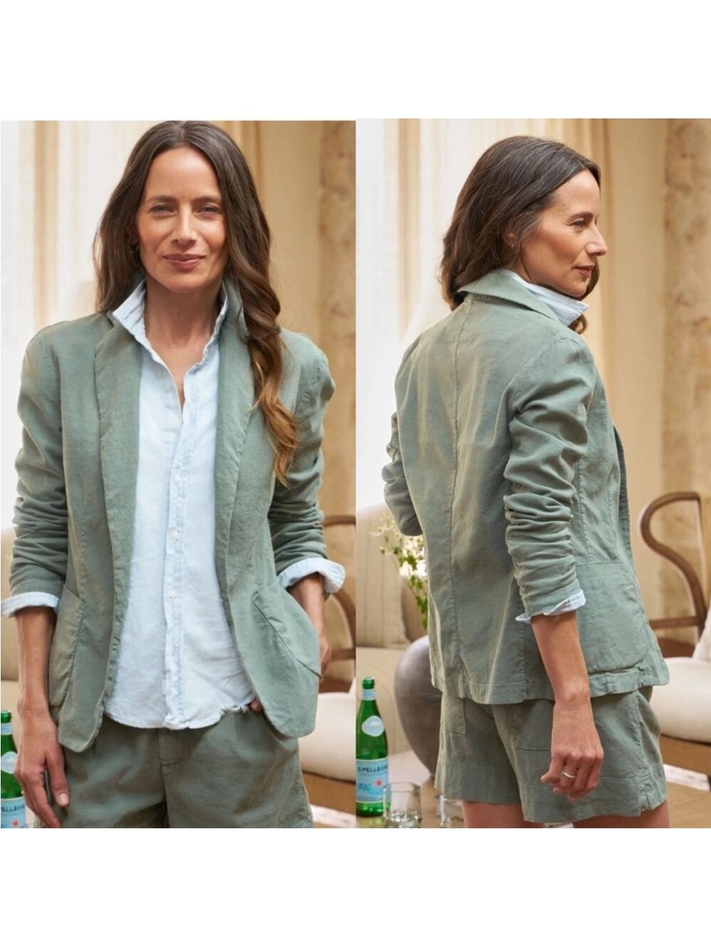 Frank & Eileen Dublin Tailored Blazer Italian Linen Sz S Rosemary Green